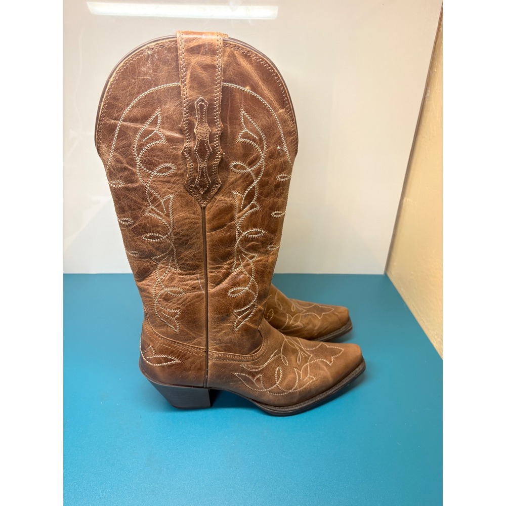 Ariat Womens 7B Heritage Stretchfit Snip Toe Cowboy Boots Dark Tan Brown Leather